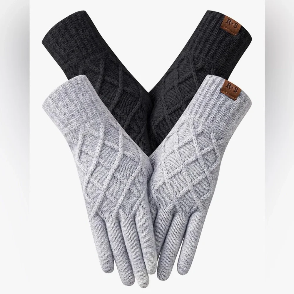 2 Pairs Winter gloves for women Touch screen Elastic Thermal knit Lining